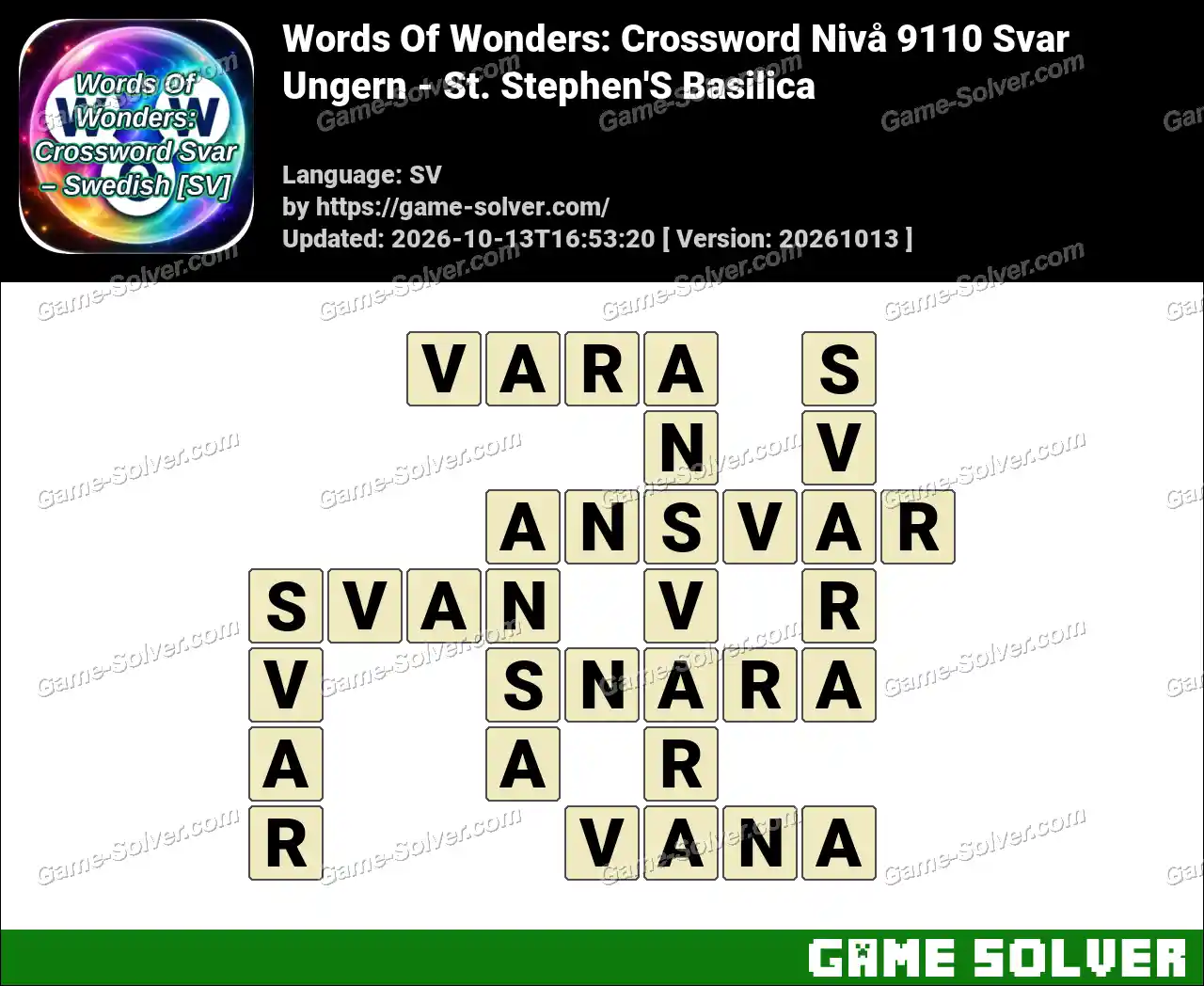 Words Of Wonders: Crossword Nivå 9110 Svar – Ungern – St. Stephen’S Basilica